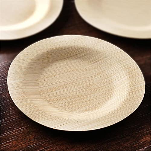 10 Pack 9 Inch Natural Balsa Wood Round Plates - Eco-Friendly Sustainable Bamboo Disposable Plates for Parties, Picnics & Home Decor