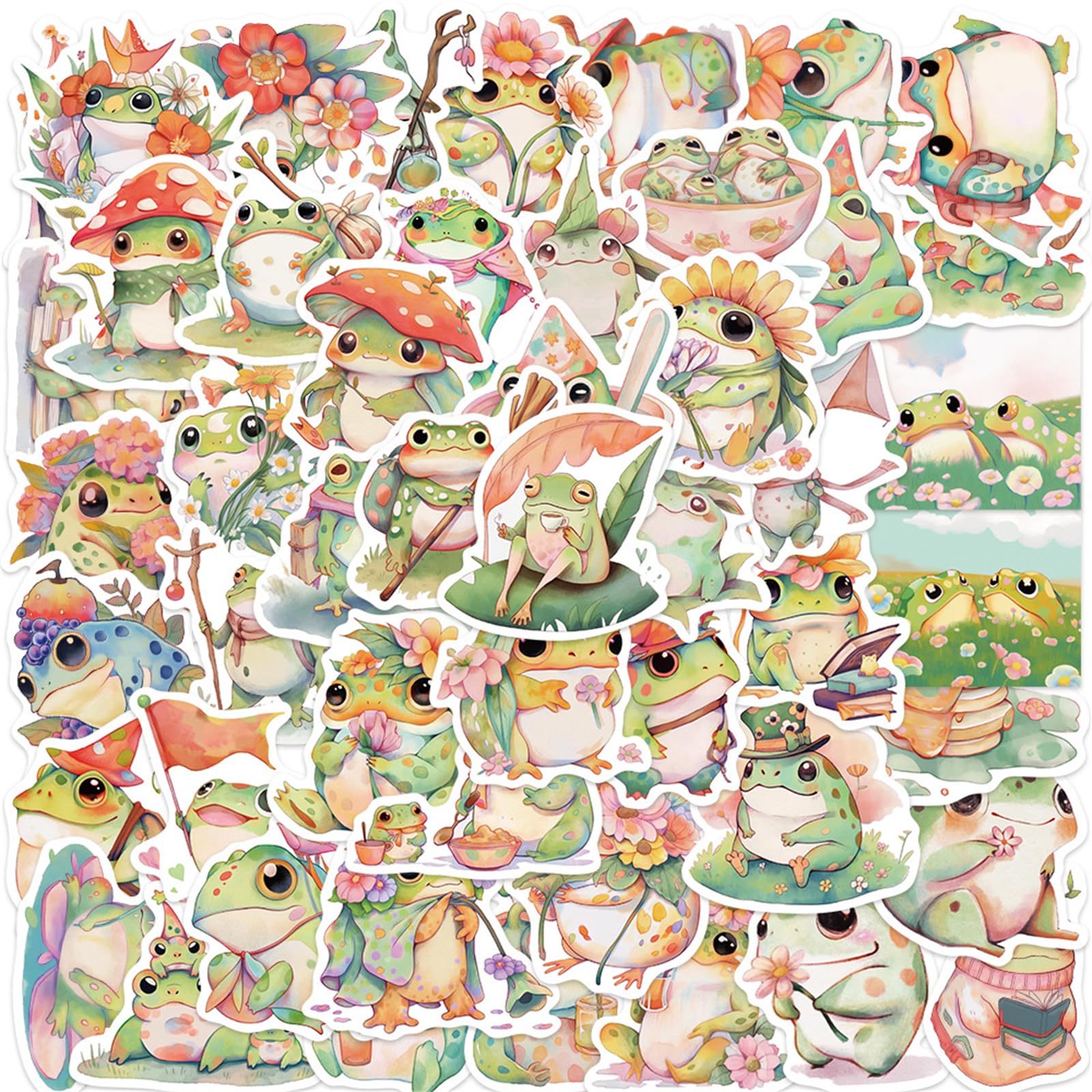 Cute Kawaii Frog Stickers 50PCS - Waterproof Vinyl Decals for Kids & Adults - Perfect for Water Bottles, Laptops, Phones & Notebooks - Fun Cartoon Animal Stickers for School, Office & Home Decor