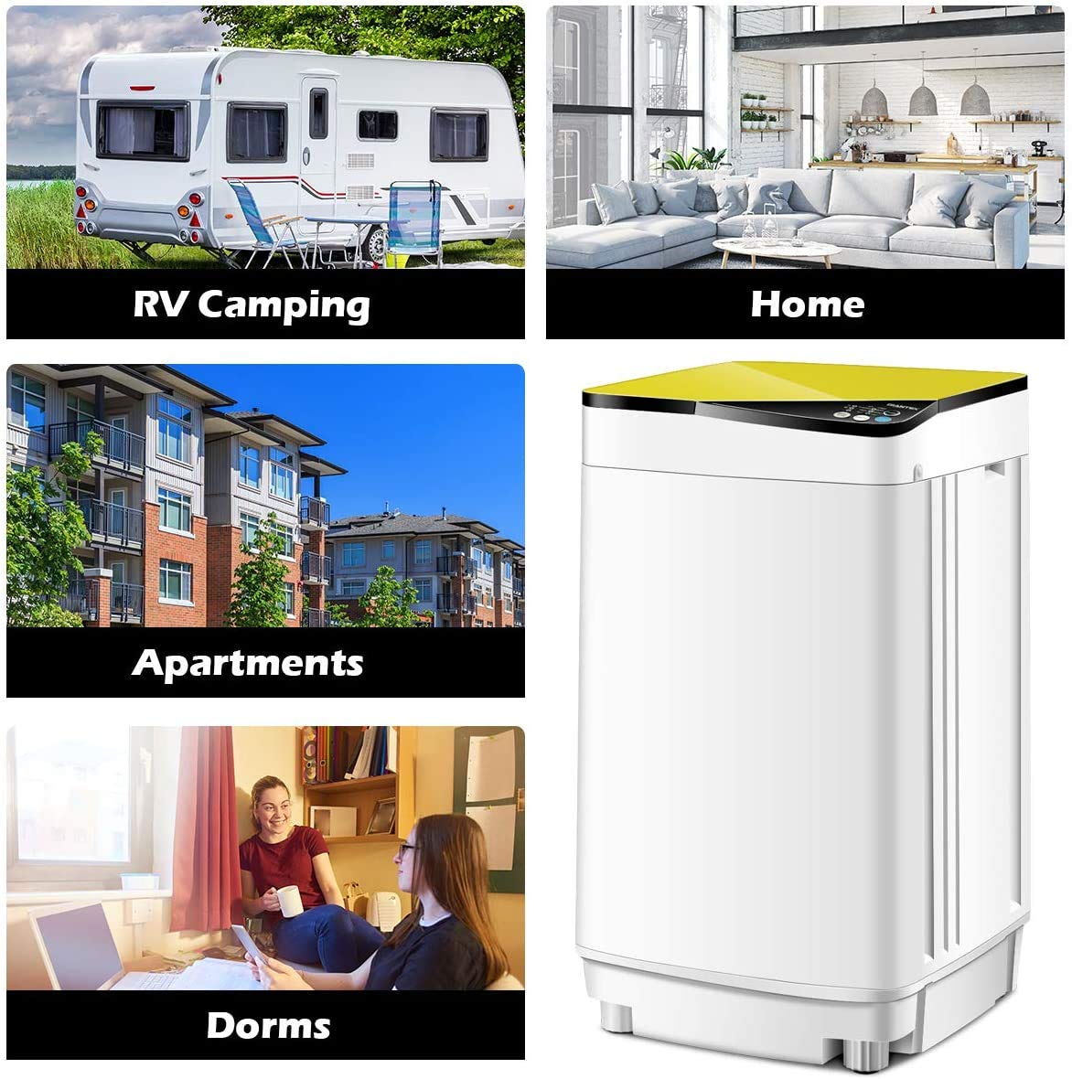 SAFEPLUS Full-Automatic Portable Mini Washing Machine - 7.7 lbs Capacity with Spin Dryer & Built-in LED Light | Perfect for Dorms, Apartments, RVs, Camping & Small Space Laundry Needs