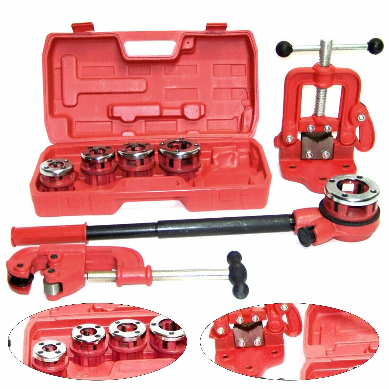 OUKANING Ratchet Type Pipe Threader Set with 5 Dies (3/8'' to 1-1/4'') - Professional Plumbing Tool for Pipe Cutting & Threading - USA Stock - Perfect for DIY Home Repairs & Professional Plumbing Projects