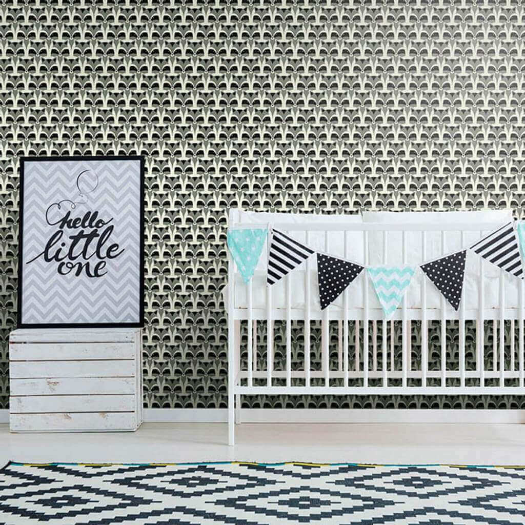 Black and Grey Animals Baby Peel and Stick Removable Wallpaper - Easy DIY Nursery Decor for Kids Room, Bedroom & Playroom