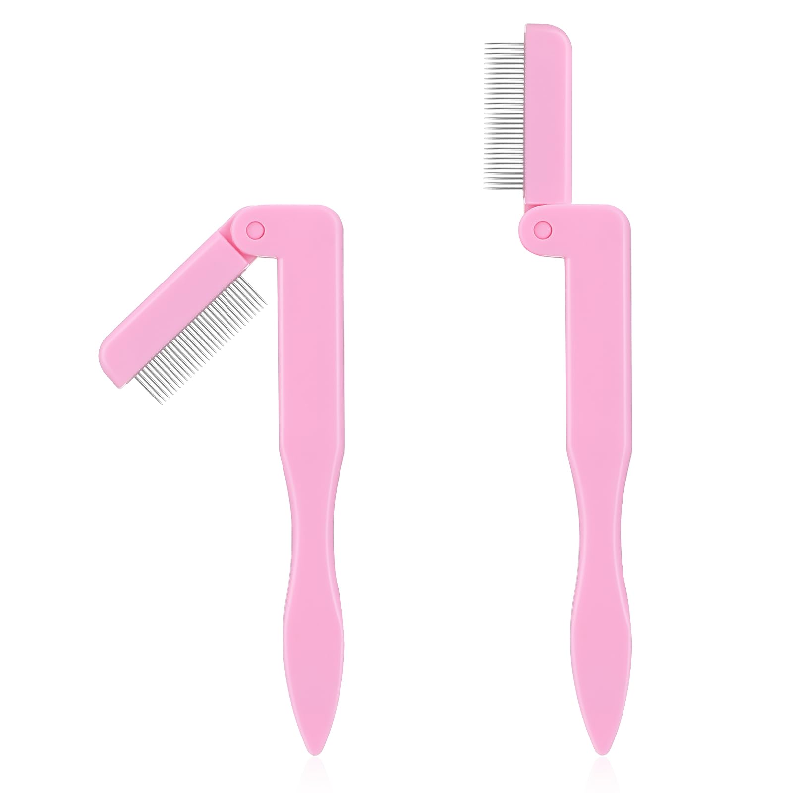 2 Pcs Stainless Steel Eyelash Comb & Eyebrow Brush - Professional Lash Separator Tool with Metal Teeth for Mascara Application, Perfect for Salon & Home Makeup (Pink)