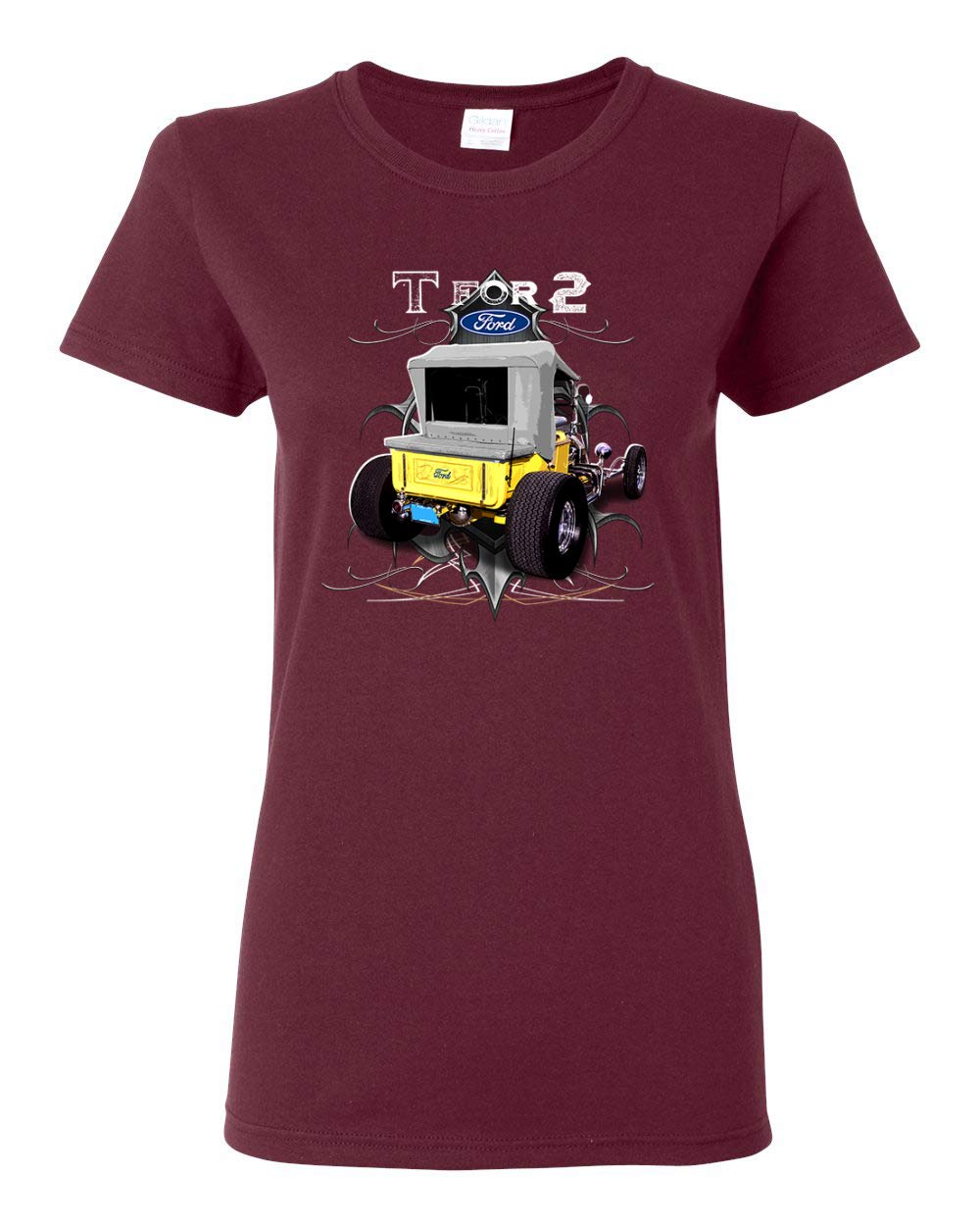Vintage Ford Model T 1900 Graphic T-Shirt for Women - Classic Cars & Trucks Design, Maroon, Large | Retro Automotive Fashion, Casual Wear, Car Enthusiast Gift
