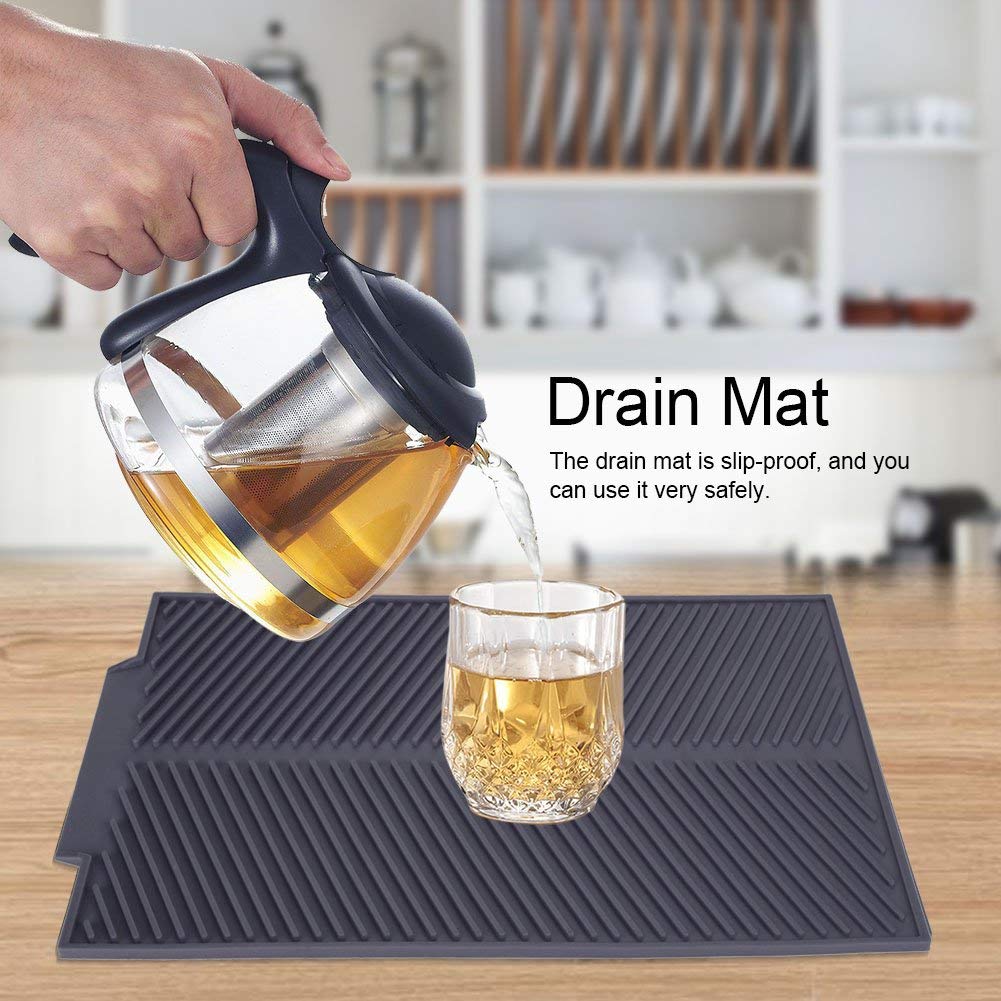Fdit Silicone Drain Mat - Rectangle Dish Drying Pad, Heat Resistant & Slip-Proof Kitchen Tray (Grey) | Perfect for Countertop, Sink & Dish Rack Organization