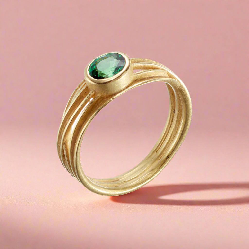 Elegant Oval Tsavorite Green Garnet Wrapped Ribbon Ring for Women | Dainty Stackable Jewelry Gift for Her | Perfect for Weddings, Anniversaries & Special Occasions