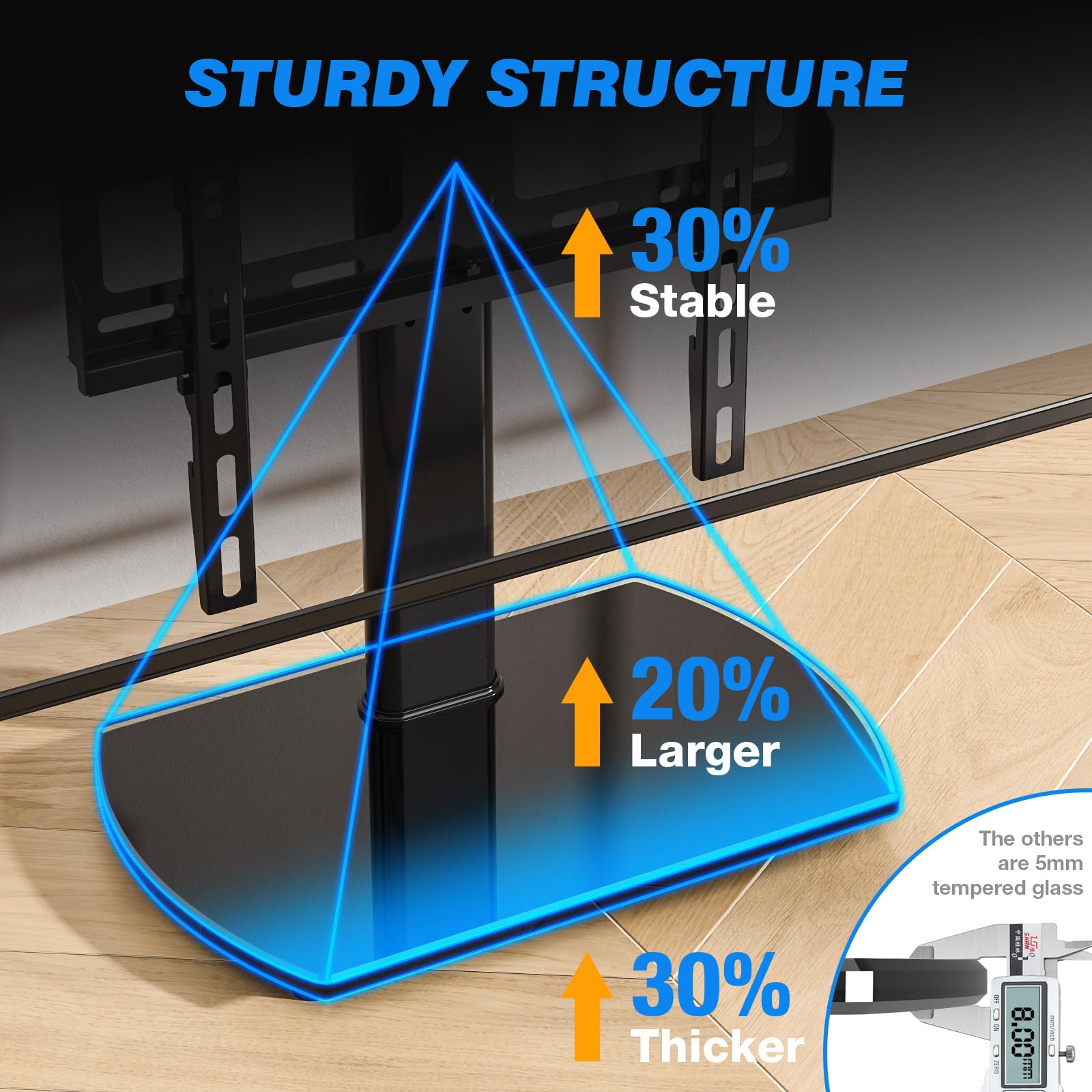 Universal Swivel TV Stand for 27-60 Inch TVs - Height Adjustable Table Top TV Mount Holds 88 lbs - Tempered Glass Base Pedestal Stand for Living Room, Bedroom & Office