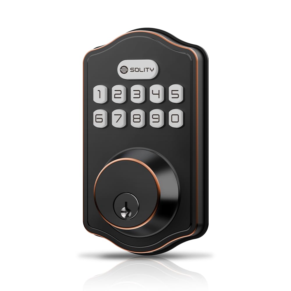 Solity Smart Digital Electric Deadbolt Keypad Lock - Keyless Entry & Auto Lock with 100 Custom Codes - Easy Installation for Exterior Front Entry Doors - Residential Use (Oil Rubbed Bronze) - Perfect for Homes, Apartments & Vacation Rentals