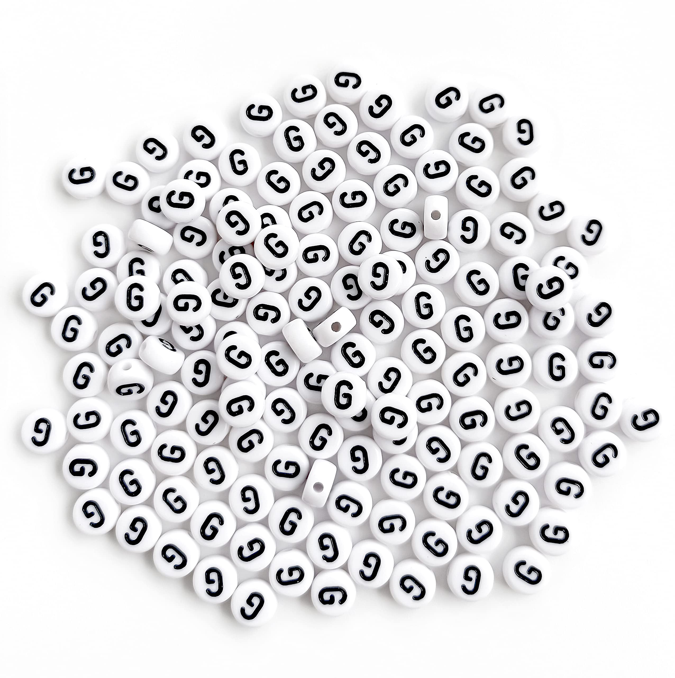 100PCS White Round Acrylic Alphabet Beads - Letter G Beads for DIY Jewelry Making (4x7mm) - Perfect for Bracelets, Necklaces, Keychains & Craft Projects