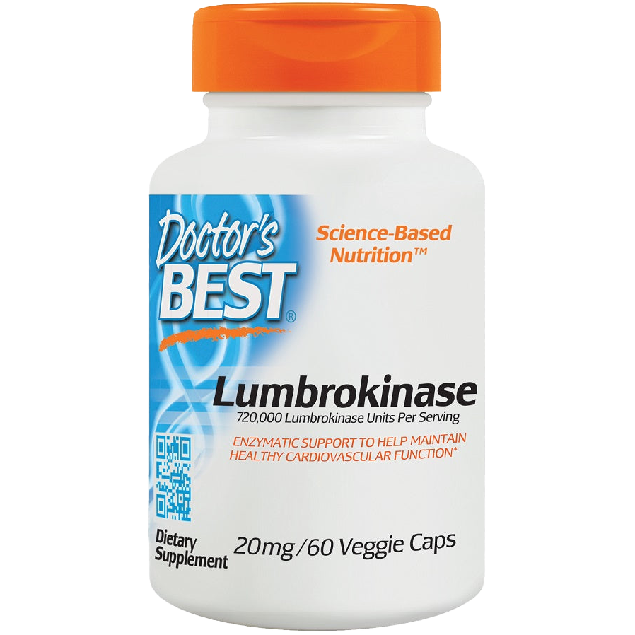 Doctor's Best Lumbrokinase 20mg - 60 Vegetarian Capsules for Cardiovascular Support | Supports Healthy Blood Circulation & Fibrinolytic Activity | Ideal for Travelers & Office Workers