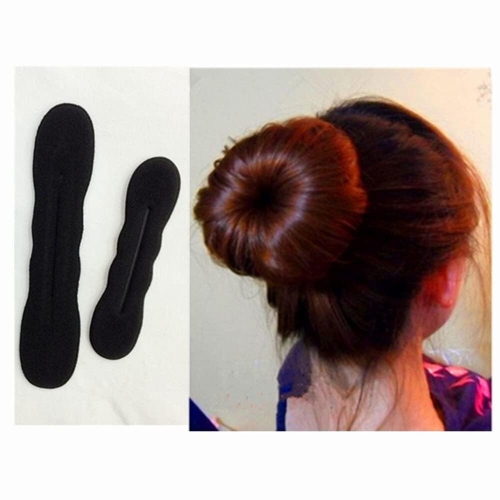 4Pcs Black Hair Bun Maker Magic Hair Styling Sponge Set - Hair Styling Tools for Women with Elastics & Ties - Perfect for Updos, Ponytails & Everyday Hairstyles