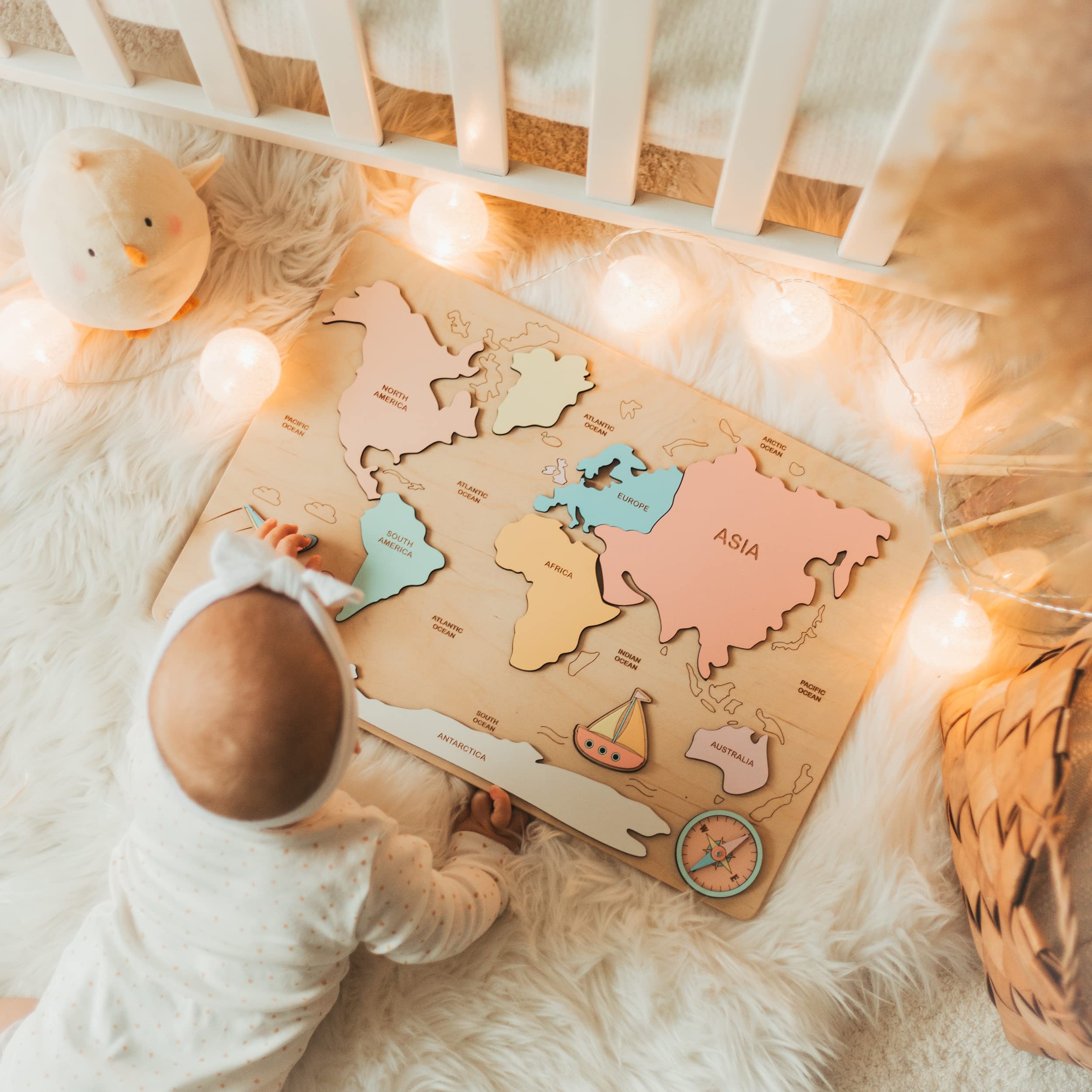 Rainbow World Map Puzzle - Educational Wooden Montessori Toy for Kids | Perfect Christmas Gift & Easter Present for Learning Geography & Travel Fun