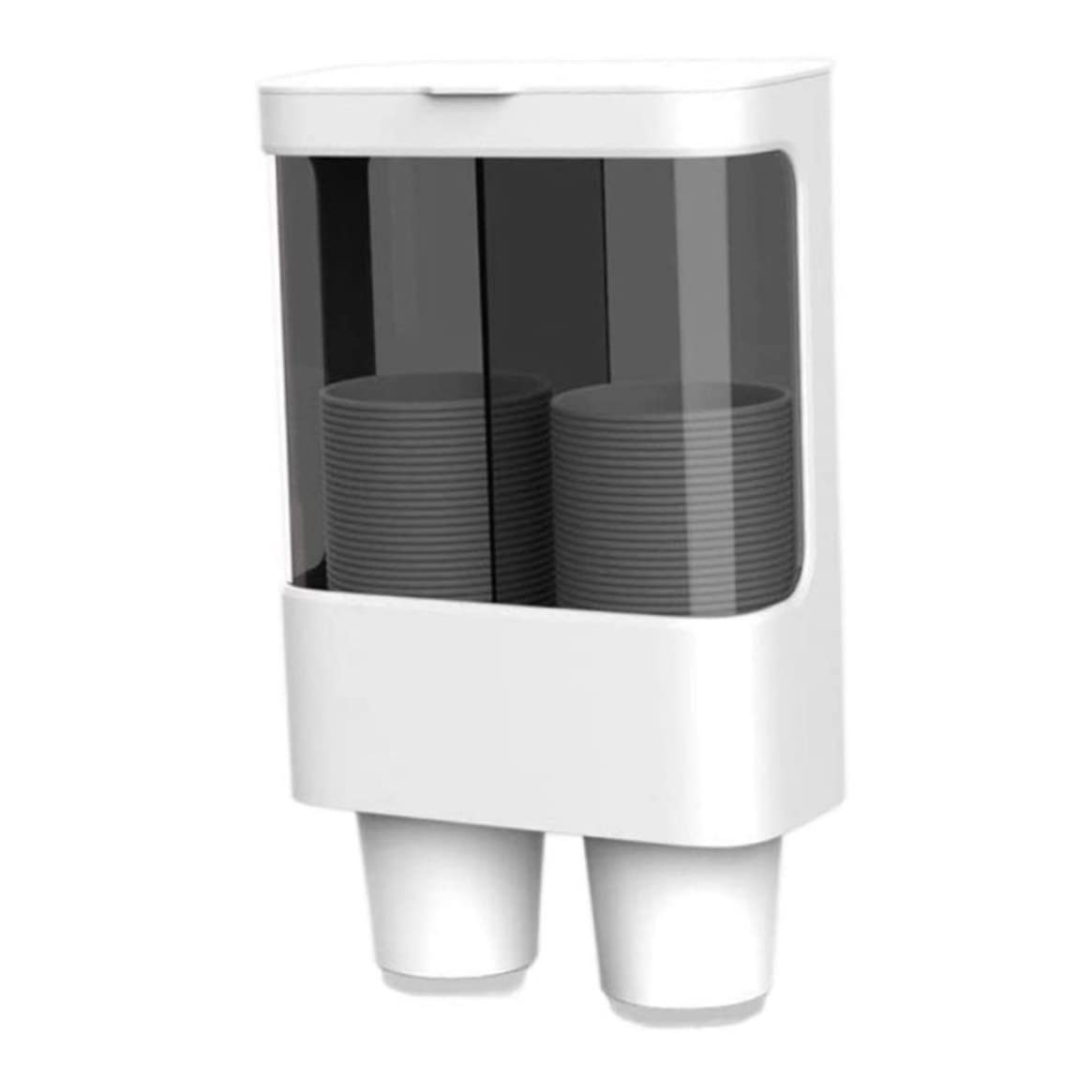 Eioflia Wall Mounted Cup Dispenser - Double Tube Pull-Type Holder for Paper & Plastic Cups, Anti-Dust Disposable Cup Organizer (White) - Perfect for Kitchen, Office, Restaurant & Party Use