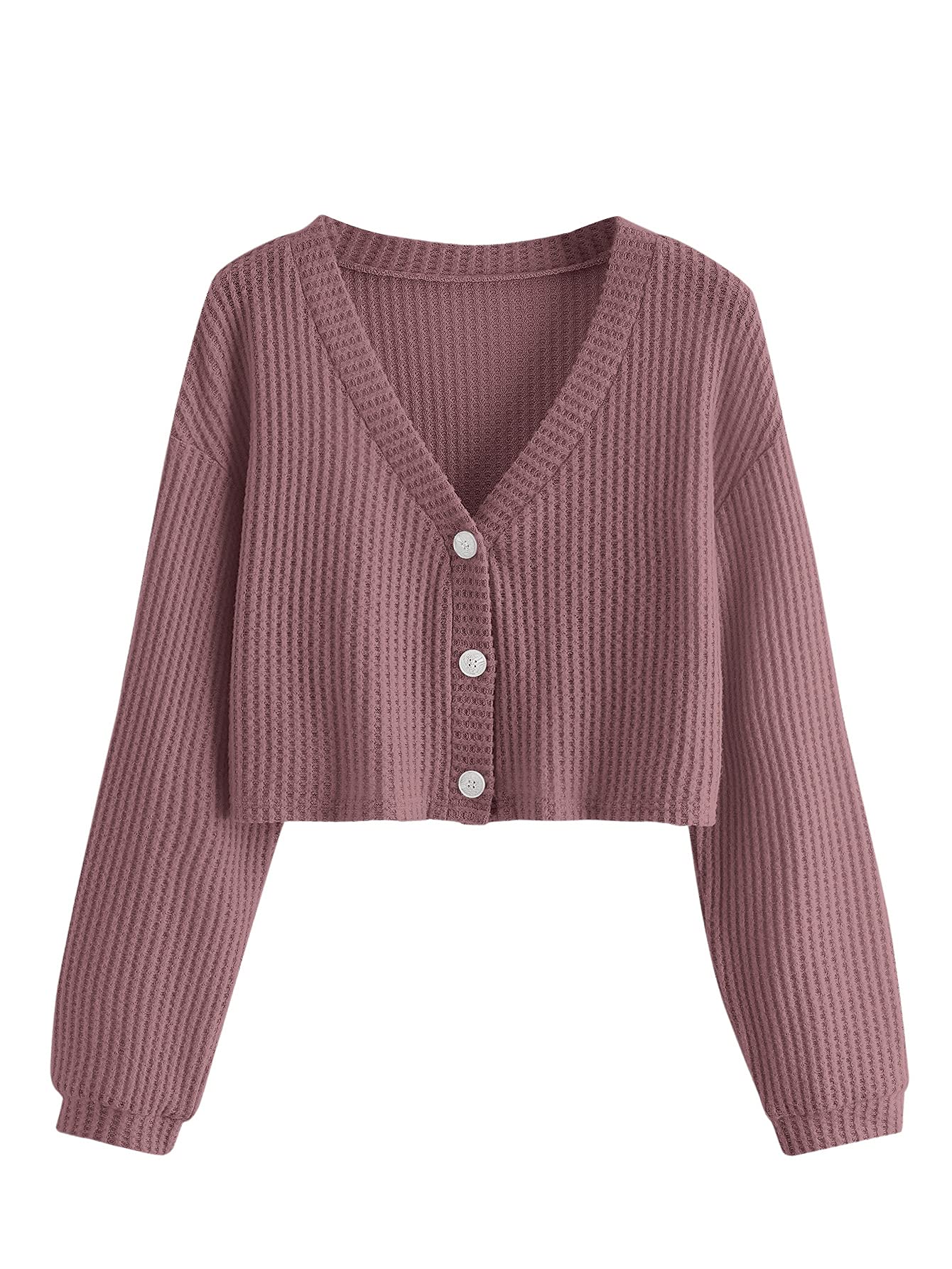 SweatyRocks Women's Long Sleeve Button Front V-Neck Soft Knit Cardigan Sweater - Cozy Fall & Winter Layering for Office, Casual Outfits, and Date Nights