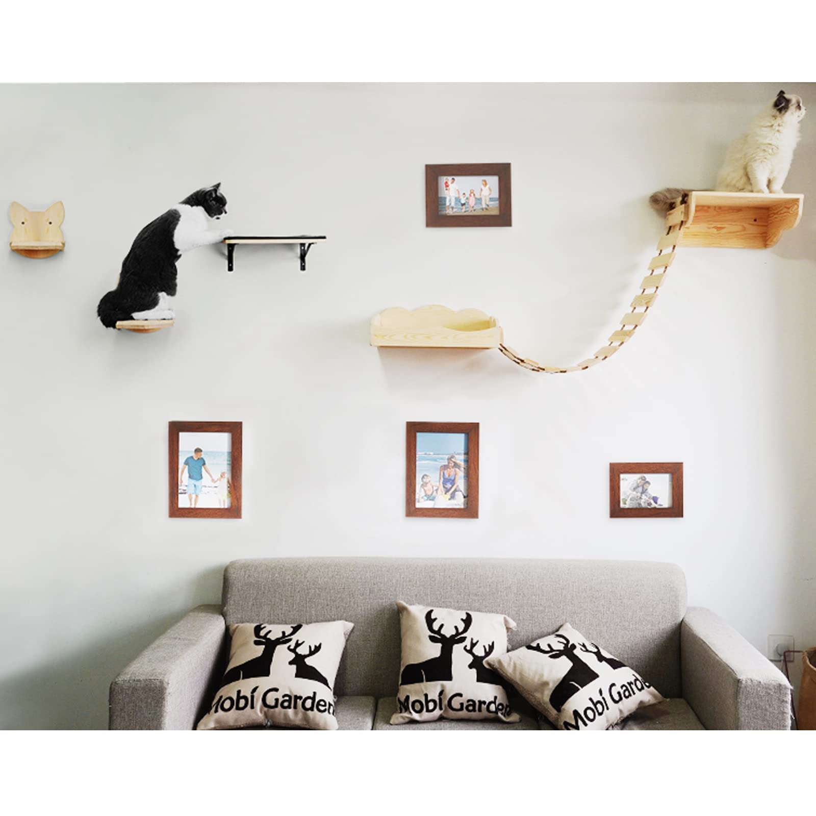Premium Wall-Mounted Cat Hammock & Shelf with Sisal Scratching Post - Multi-Level Climbing Bridge, Solid Wood Cat Tree for Sleeping, Playing & Lounging - Perfect for Small Spaces & Cat Furniture Enthusiasts