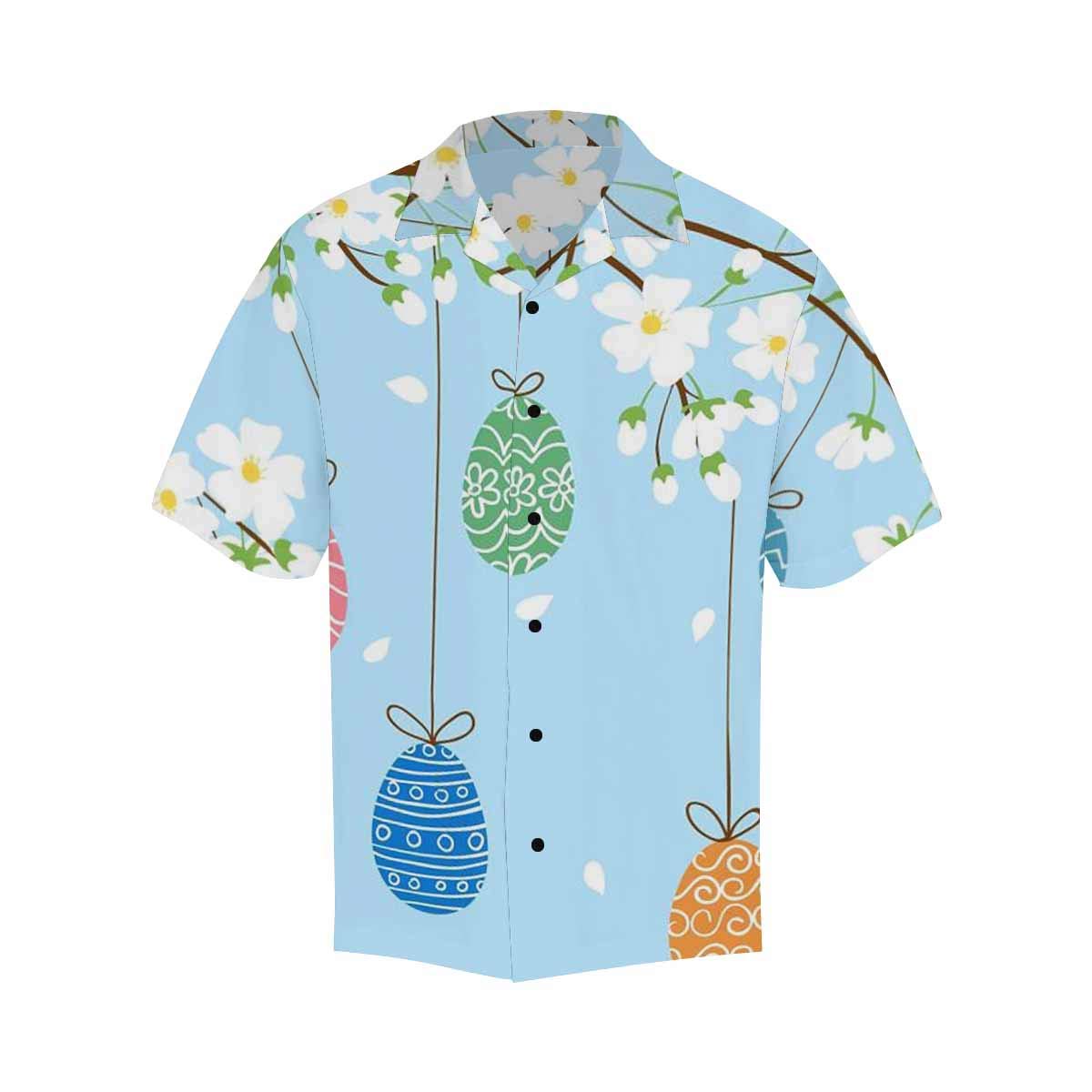 InterestPrint Men's Hawaiian Shirt - Short Sleeve Tropical Easter Egg & Spring Tree All Over Print Shirt for Beach Vacation, Summer Party & Casual Wear