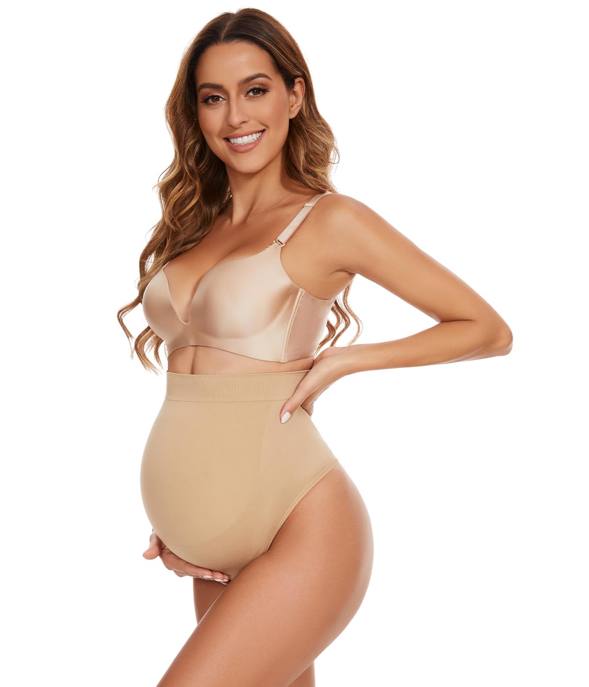 Seamless Maternity Thongs for Women - No Show Pregnancy Underwear with Belly Support, Comfortable Over The Bump Panties for Everyday Wear and Maternity Photos