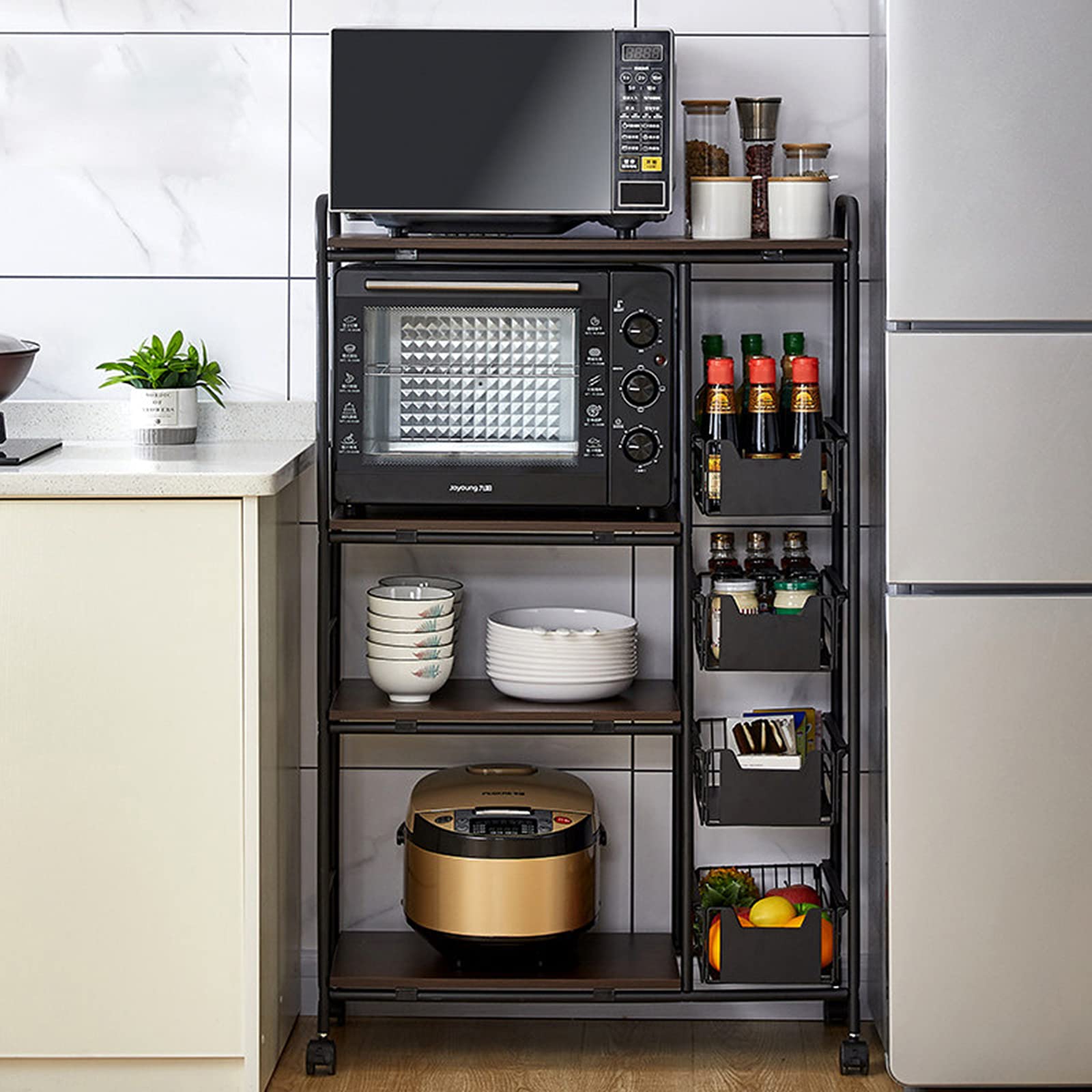 LOYALHEARTDY 4+5-Tier Rolling Kitchen Storage Cart with 4 Drawers - 100 lbs Capacity Microwave Stand, Bakers Rack & Utility Organizer for Small Spaces | Perfect for Kitchen, Pantry, Dorm Room & Office Organization