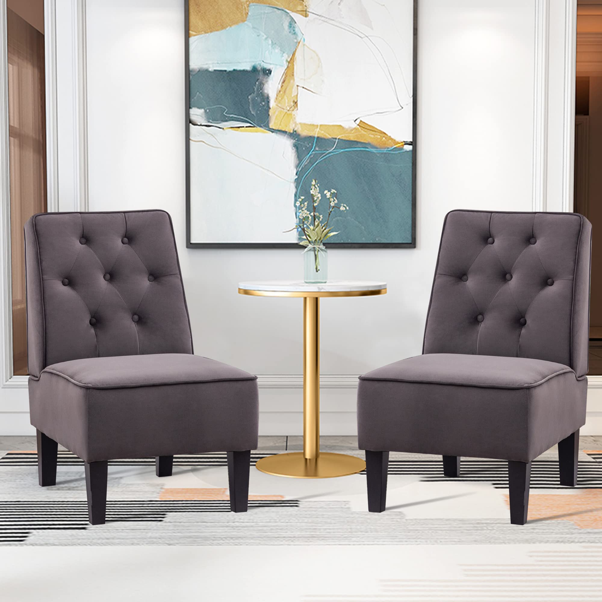 Annjoe Armless Accent Chair Set of 2 - Button Tufted Slipper Chair for Living Room, Bedroom & Dining Room - Comfortable Side Chair & Single Sofa for Relaxing, Reading & Home Decor