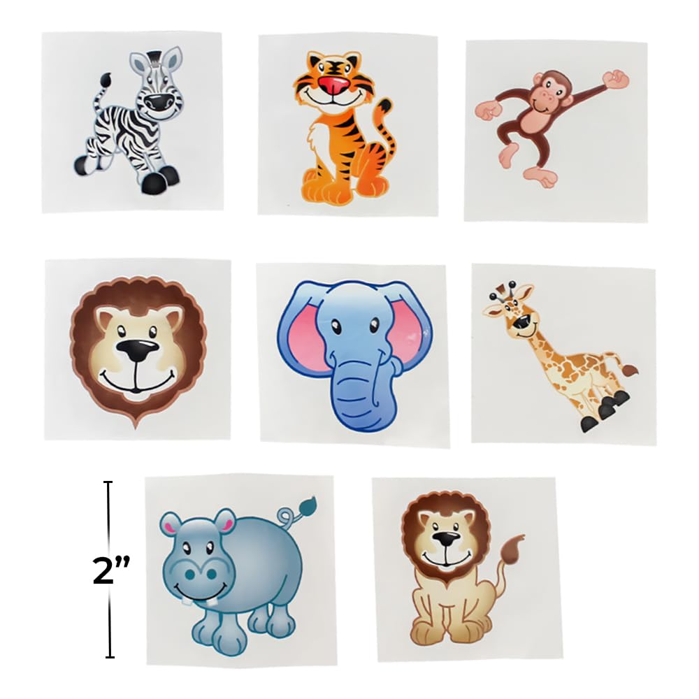 Fun Temporary Zoo Animal Tattoos for Kids - 24 Pack Safari Wildlife Designs - Perfect for Birthday Parties, School Events & Costume Accessories