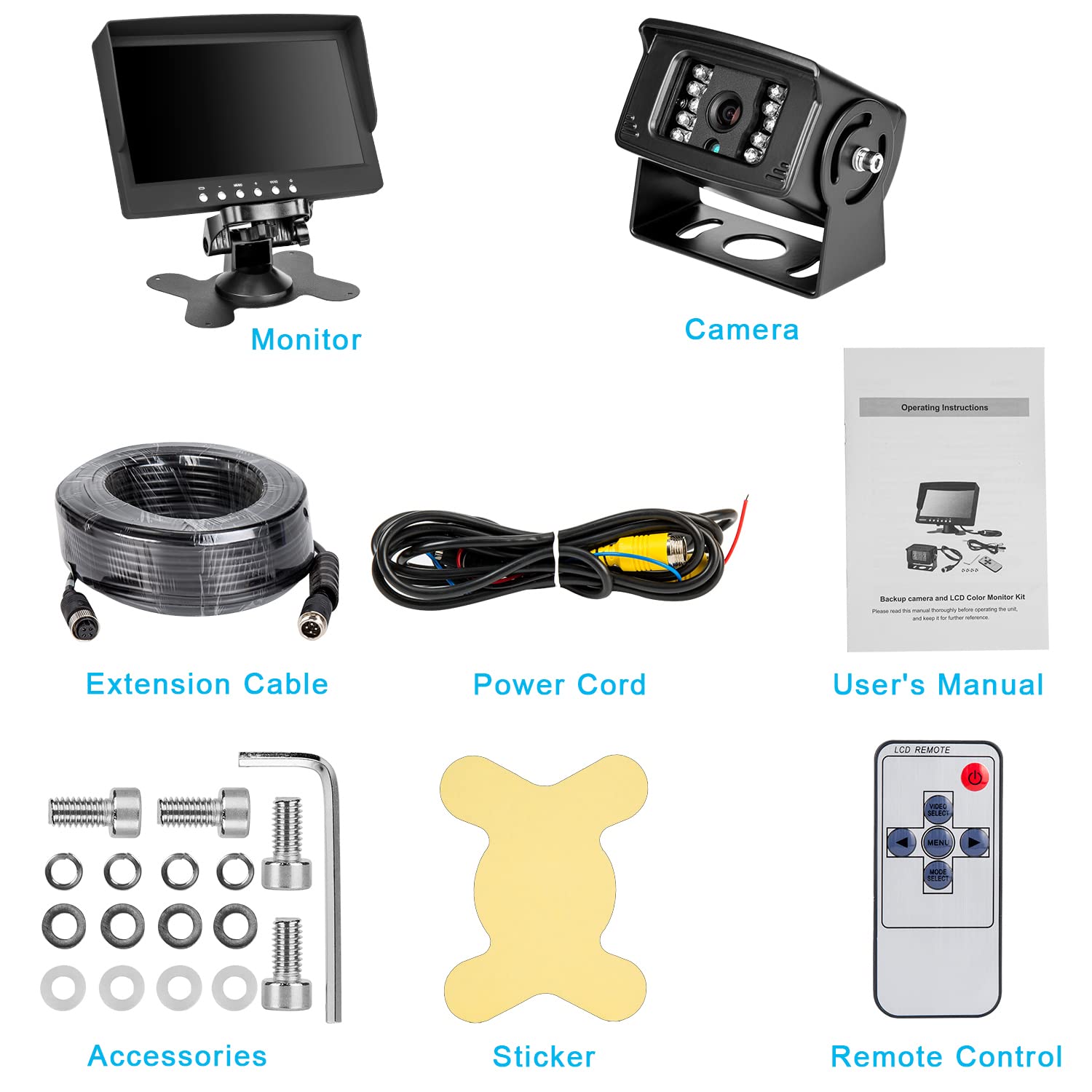 Waterproof Night Vision Backup Camera Kit with 7 Inch Monitor - 4 PIN Camera Cable for Trucks, Vans, RVs, Trailers, Buses & Motorhomes (12-24V) - Perfect for Safe Parking & Reversing in Low Light Conditions