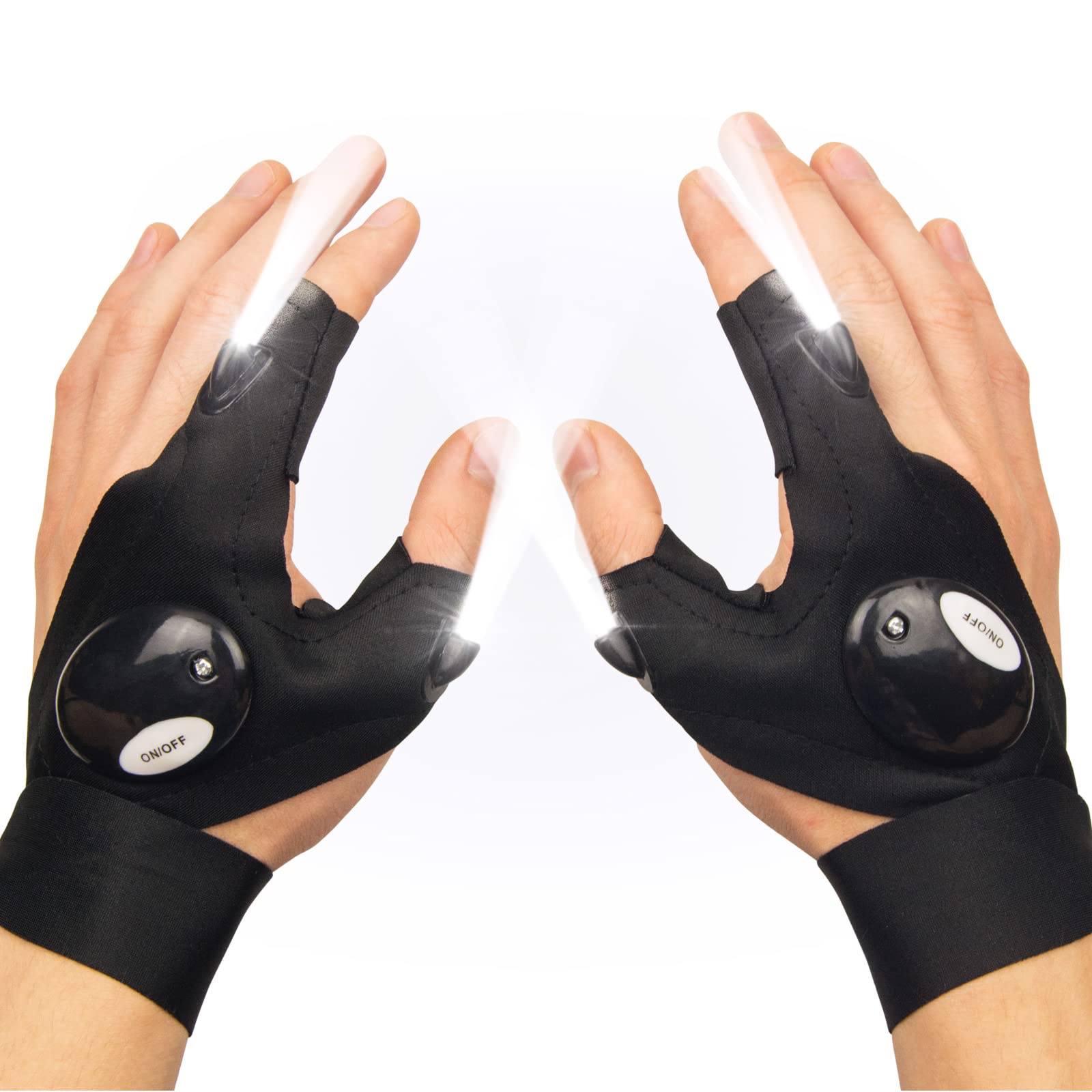 MNOPQ LED Flashlight Gloves - Rechargeable Fingerless Gloves for Men & Women | Perfect for Christmas Stocking Stuffers, Halloween, Birthday Gifts | Ideal for Camping, Hiking, Running & Nighttime Activities (1 Pair)