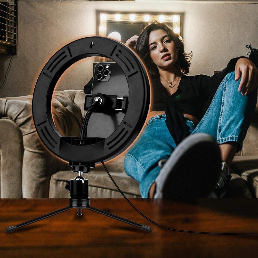 HMTE 8 Inch Ring Light with Mini Metal Tripod - Professional Beauty Lighting for Live Streaming, YouTube Videos, TikTok & Photography - Perfect for Makeup, Selfies, and Video Calls