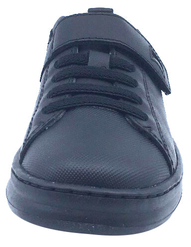 Boys & Girls Leather Hook and Loop Elastic Lace Sneakers - Black Comfortable Casual Shoes for Kids Outdoor Play & School Activities