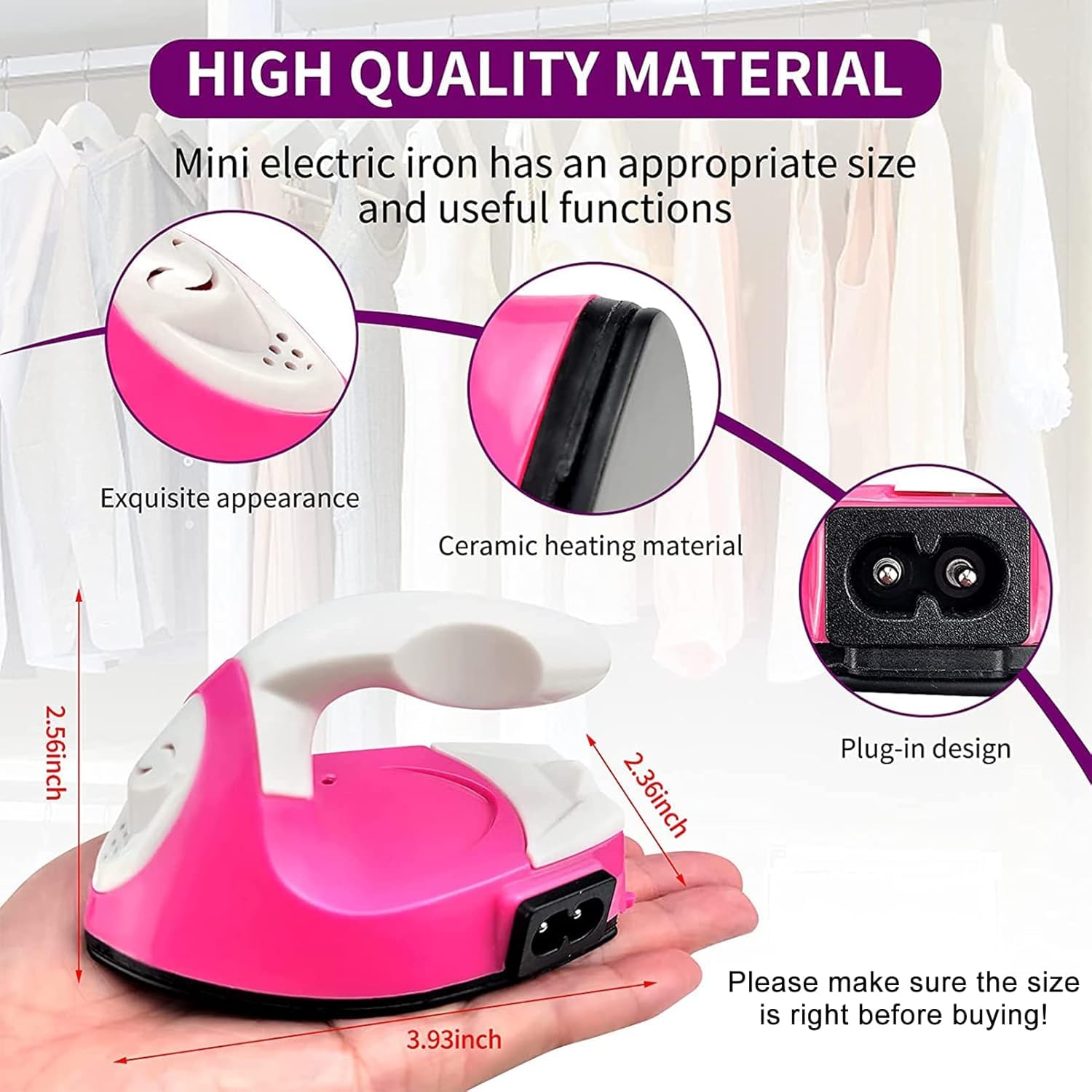 Mini Heat Press Machine for Clothes, Shoes, Bags & Hats - Portable Electric Iron with Silicone Pad for Heat Transfer - Rose Red - Perfect for DIY Crafts, T-Shirt Printing & Small Fabric Projects