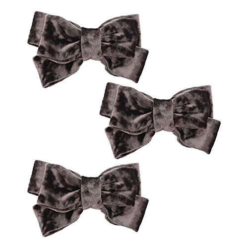 Coffee Crushed Velvet Bow Hair Clips Set of 3 - Elegant Small Hair Accessories for Women, Girls, Bridal, Party, and Everyday Style
