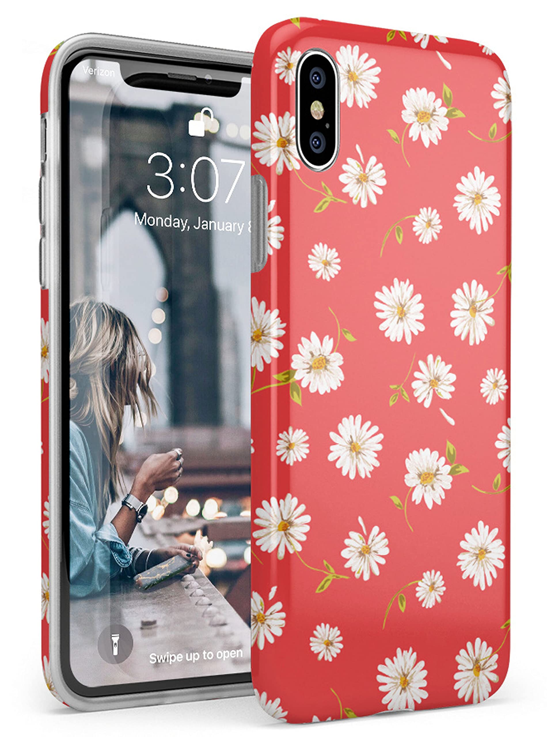 Casely iPhone Xs Max Case - Daisy Daydream Red Coral Floral Design Protective Phone Cover | Perfect for Everyday Use, Travel & Gift Giving