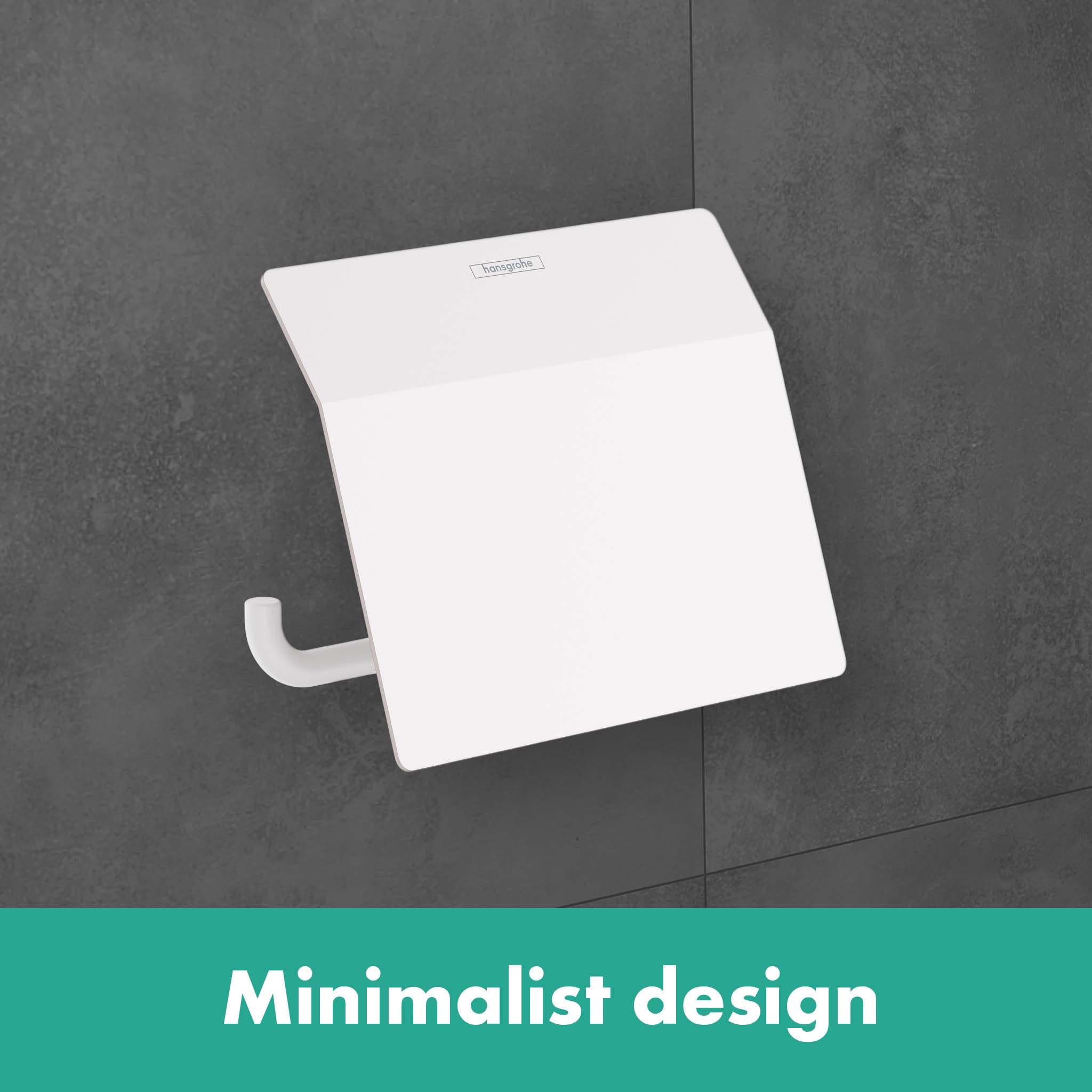 Hansgrohe AddStoris 6-Inch Roll Holder with Cover - Matte White Bathroom Accessory (41753700) | Perfect for Modern Bathrooms & Powder Rooms