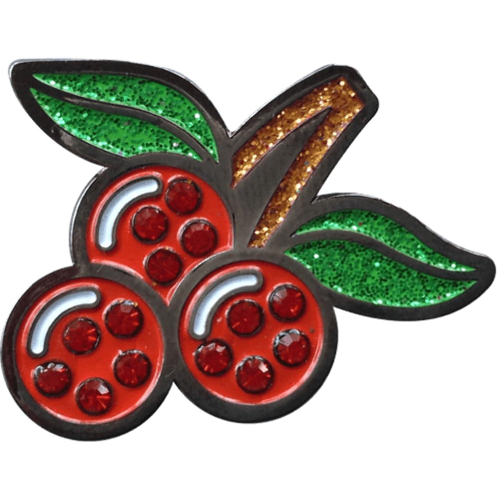 ReadyGOLF: Crystal-Encrusted Slot Machine Cherries Ball Marker & Hat Clip for Golf Accessories | Perfect for Golf Tournaments, Casual Play & Casino-Themed Events