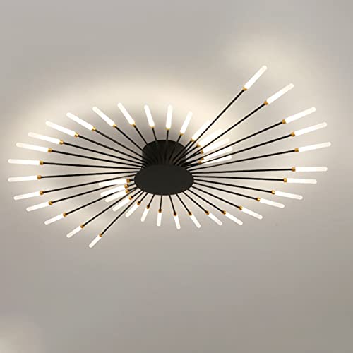 LITFAD Modern Acrylic LED Flush Mount Ceiling Light - 42 Lights, 110V-120V, Black - Linear Design for Living Room, Dining Room & Bedroom - Energy-Efficient Natural Light for Home & Office Spaces