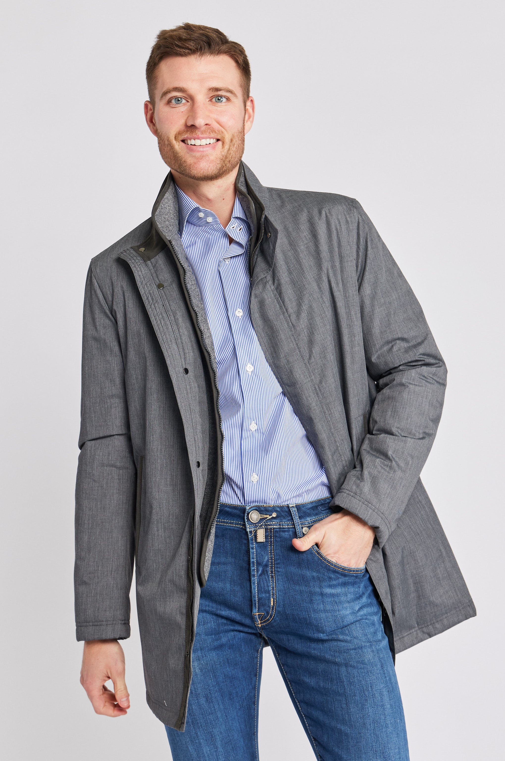 Robert Car Coat Textured Grey - Premium Men's Winter Wool Blend Overcoat for Business & Casual Wear | Warm Formal Outerwear for Office, Commuting & Travel