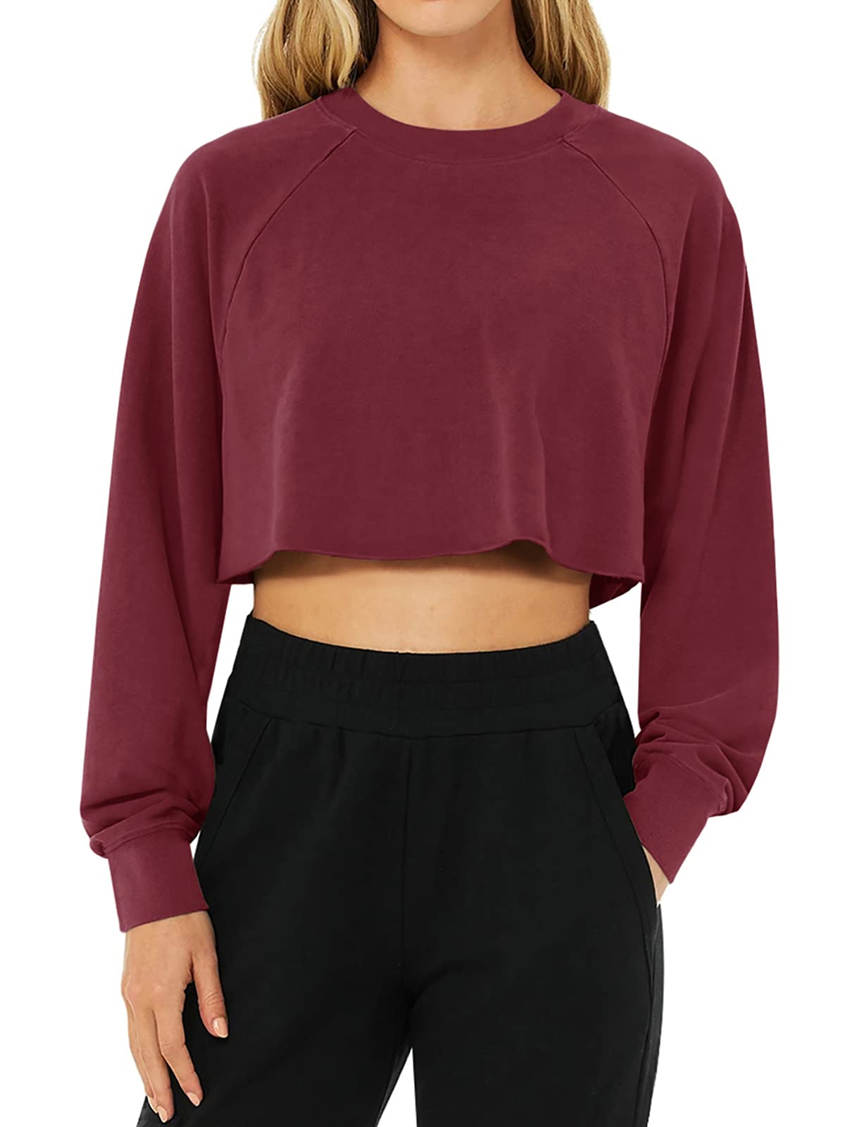 LASLULU Women's Long Sleeve Crop Top Workout Shirt - Athletic Gym Sweatshirt with Thumb Holes | Yoga, Running & Casual Wear