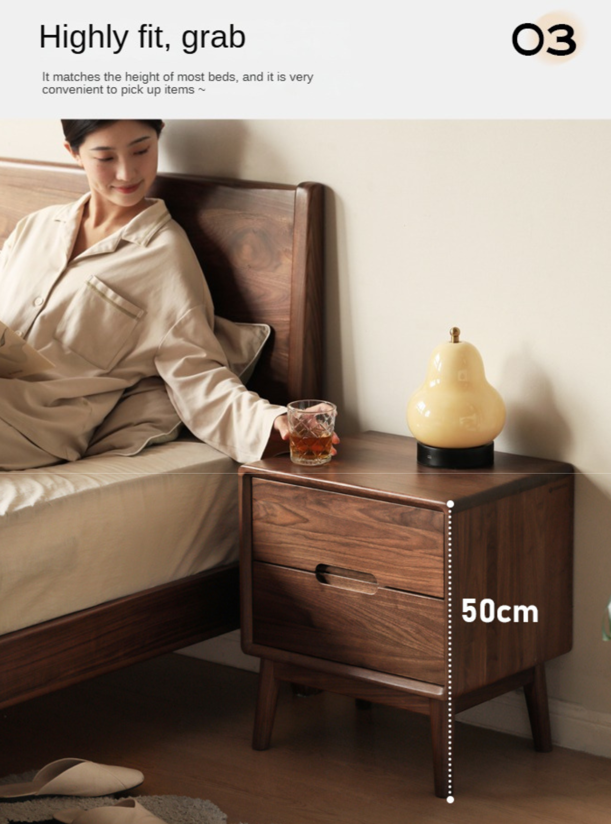 Premium Black Walnut Solid Wood Nightstand with Storage - Modern Bedside Table for Bedroom, Living Room & Guest Room - Durable & Stylish Furniture for Home Decor