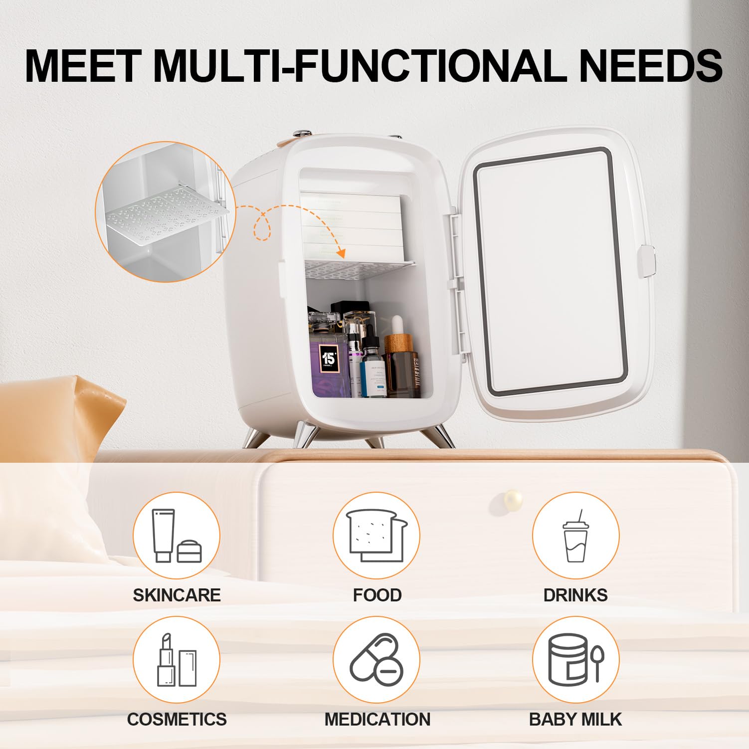 Mini Skincare Fridge with 3-Level Dimmable LED Mirror - 6L Large Capacity, Quiet Semiconductor Cooling Beauty Fridge for Cosmetics, Perfumes & Medications - Perfect for Bedroom, Office, Travel & Salon Use