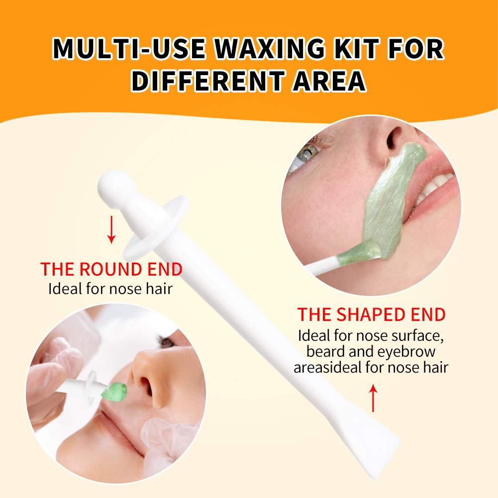 Professional Nose Hair Wax Kit for Men & Women - 50g Wax, 20 Applicators, 10 Wax Pods, Measuring Cup & 8 Mustache Stencils | Painless Facial Hair Removal for Eyebrows, Upper Lip & Nose | At-Home Grooming & Salon Quality Results