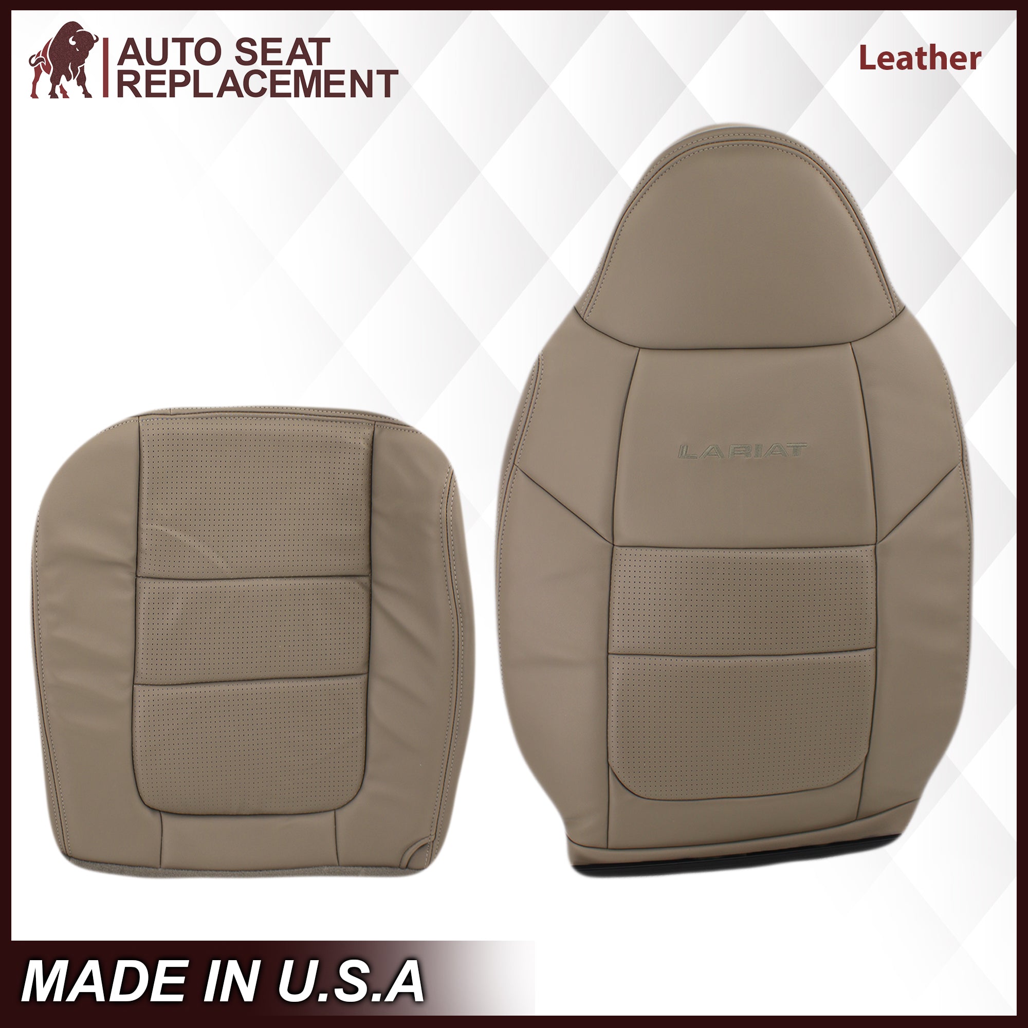2001 Ford F250 F350 Lariat Perforated Seat Covers - Premium Tan Leather or Vinyl Replacement - Perfect for Truck Upgrades & Off-Road Adventures