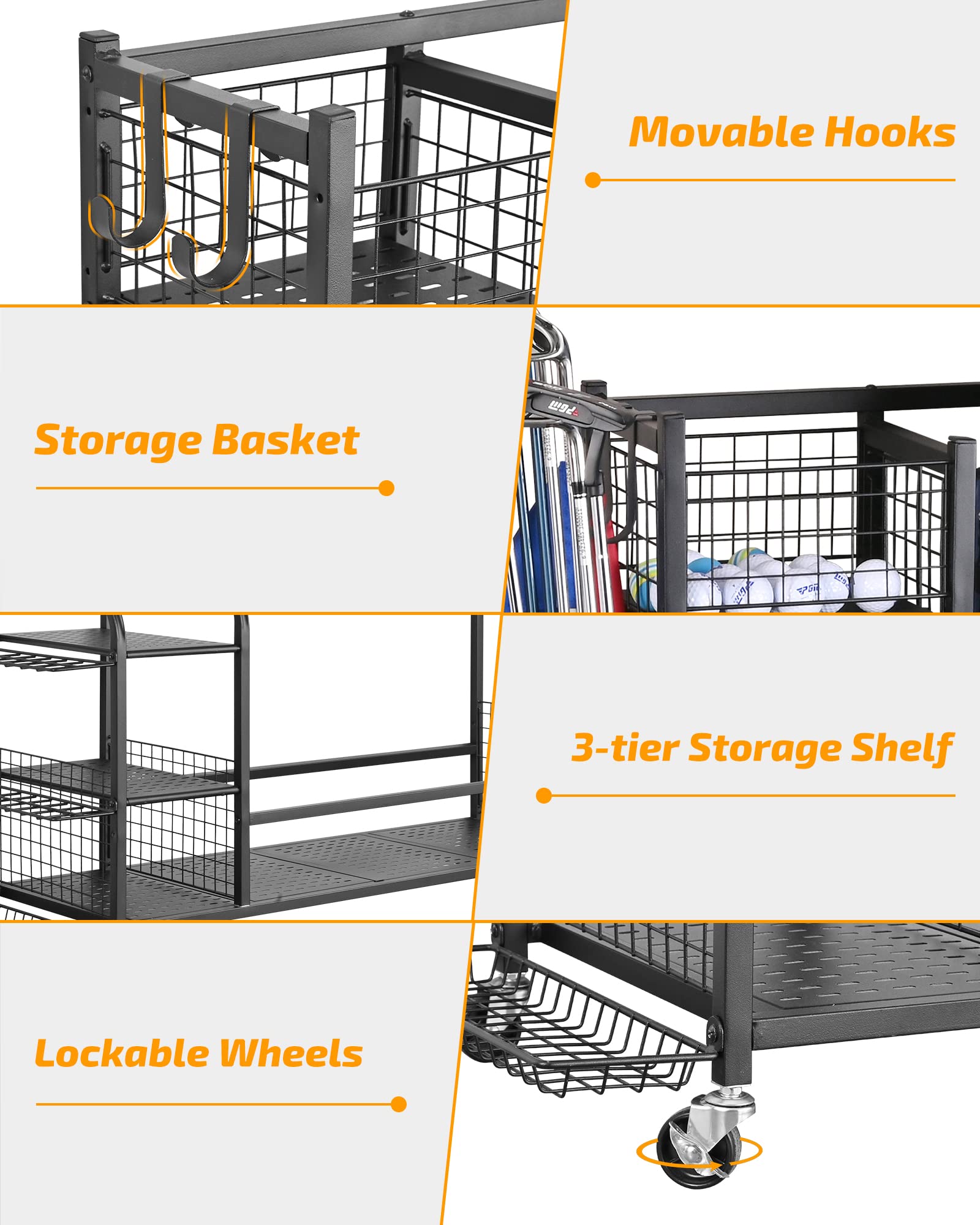 PLKOW Extra Large Golf Bag Storage Stand & Equipment Rack - Heavy Duty Golf Club Organizer for Garage, Shed, Basement | Perfect for Storing Golf Bags, Clubs & Accessories in Home or Outdoor Spaces