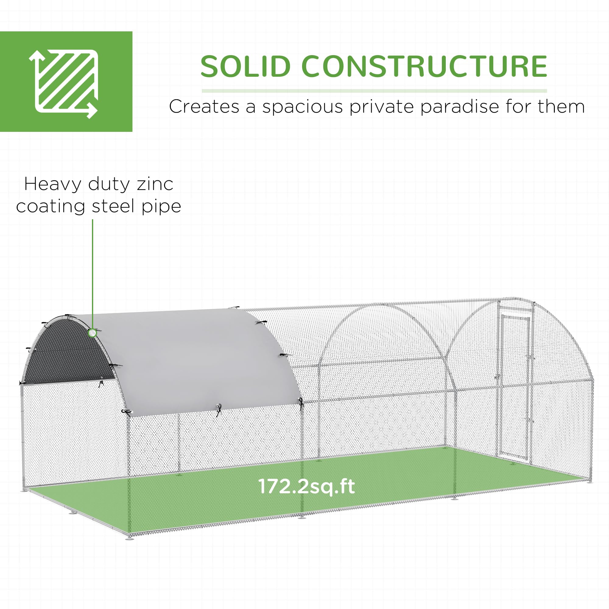 PawHut Large Walk-In Chicken Coop with Waterproof UV-Resistant Cover - 9.2' x 18.7' x 6.5' Metal Poultry Cage with 1