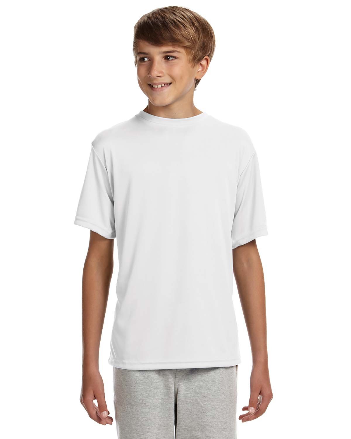 Big Boys Cooling Performance Crew Neck Interlock T-Shirt - A4 Size, White, Large - Perfect for Summer Outdoor Activities & Sports