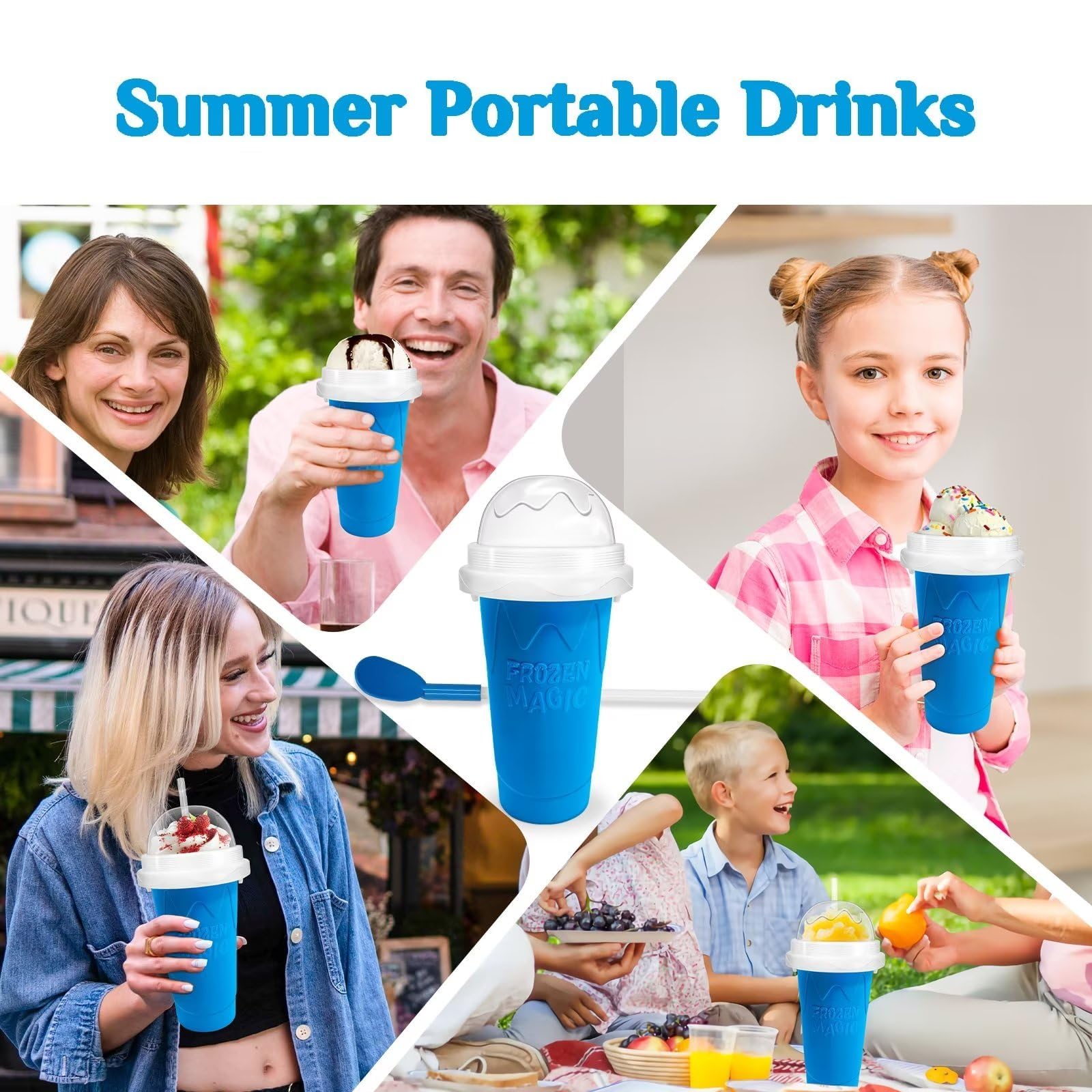 Magic Quick Frozen Smoothie Maker Cup - DIY Slushie Machine for Home, Large Blue & Green Slush Cup - Perfect for Summer Drinks, Kids Parties & Quick Frozen Treats