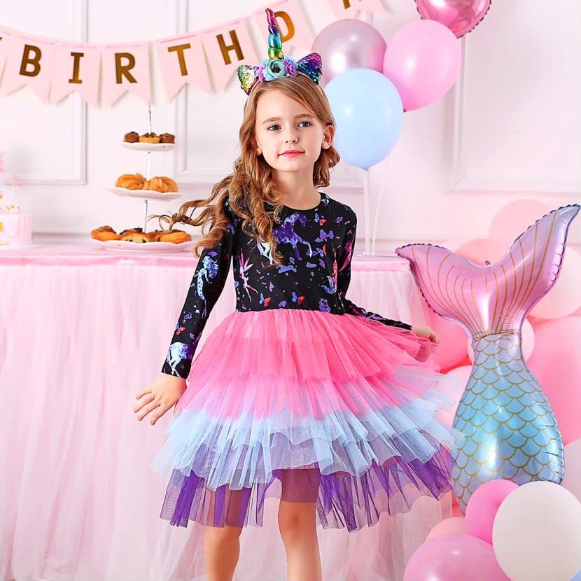 VIKITA Toddler Girls Long Sleeve Cotton Ruffle Dress with Tutu Skirt - Cute Birthday Party Outfit for Baby Girls, Holiday Photos & Special Occasions