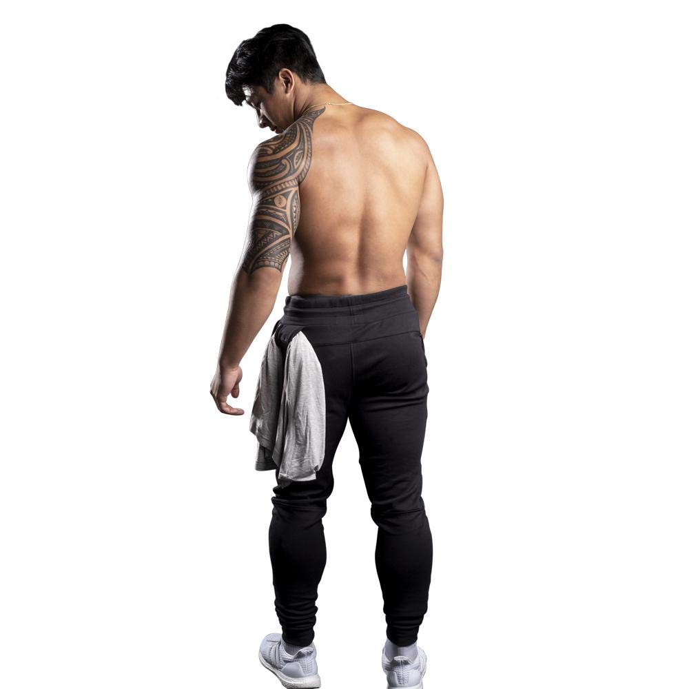 Men's Black Jogger Sweatpants with Zipper Pockets & Towel Loop - Comfortable Athletic Pants for Running, Gym Workouts & Casual Wear