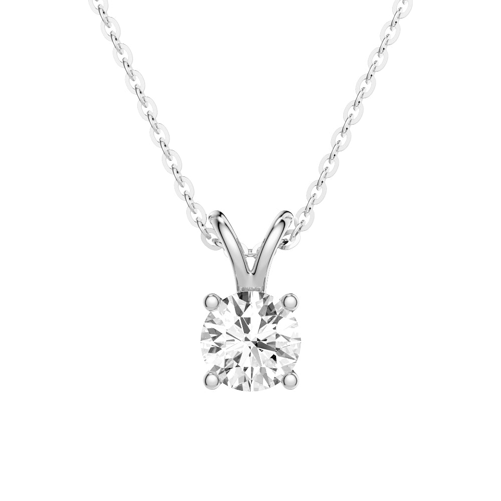 Round Moissanite Solitaire V Bale Pendant with Pavé Halo Stud Earrings Set - Elegant Jewelry for Women, Perfect for Weddings, Anniversaries & Special Occasions