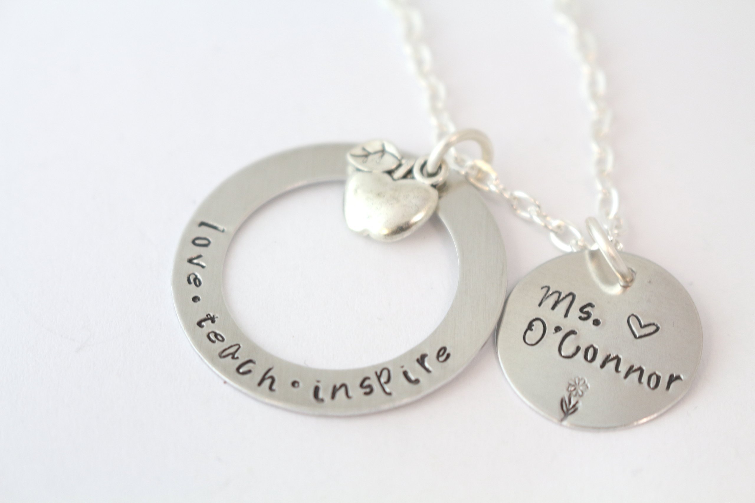 Teach Love Inspire Necklace - Personalized Apple Charm Teacher Gift for Women - Perfect for Teacher Appreciation Week, Graduation, or Retirement