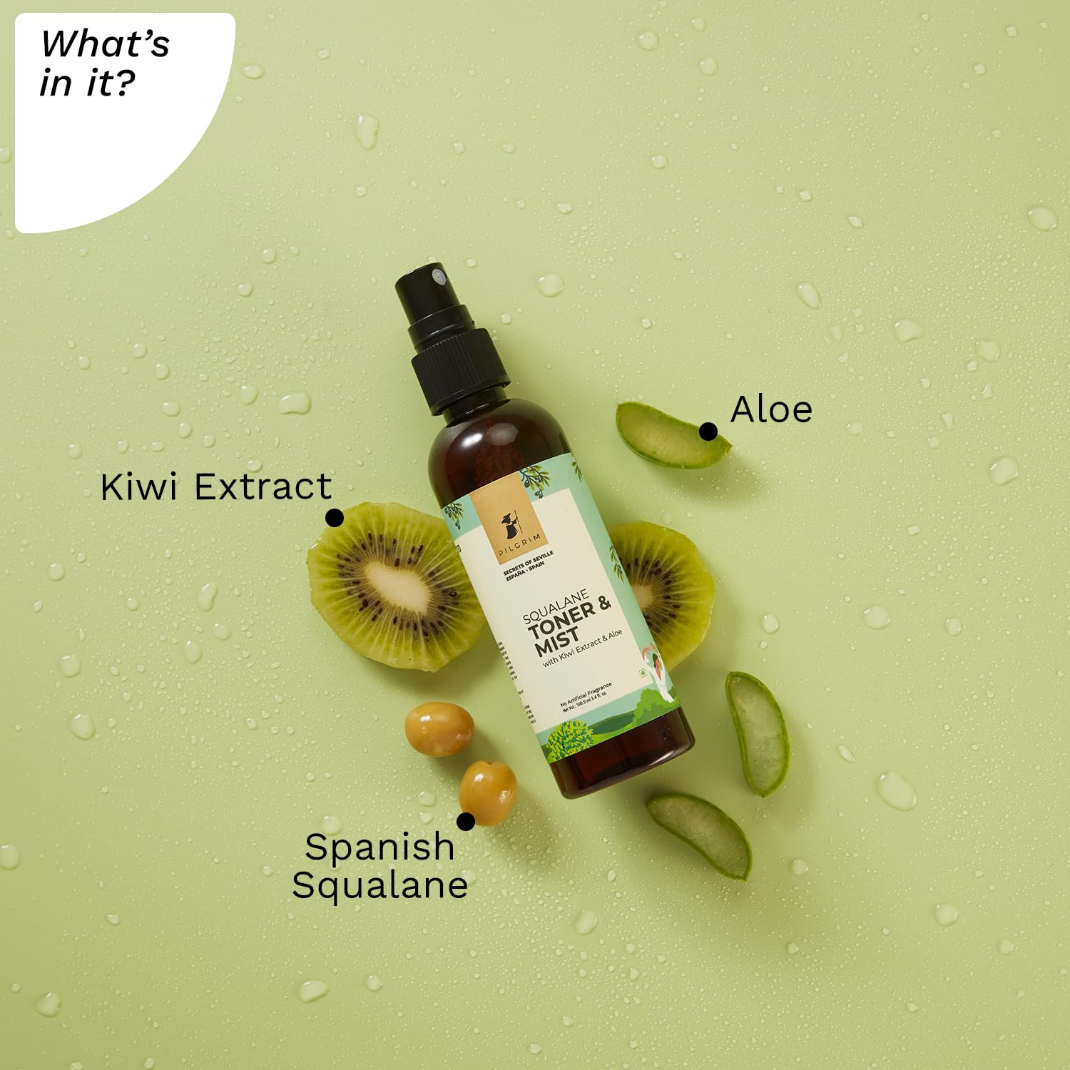 PILGRIM Spanish Squalane Face Toner 100ml - Alcohol-Free Hydrating Toner for Glowing Skin, Pore Minimizing, Oily & Acne-Prone Skin Care | Refreshing Facial Toner for Daily Skincare Routine, Morning & Night Use