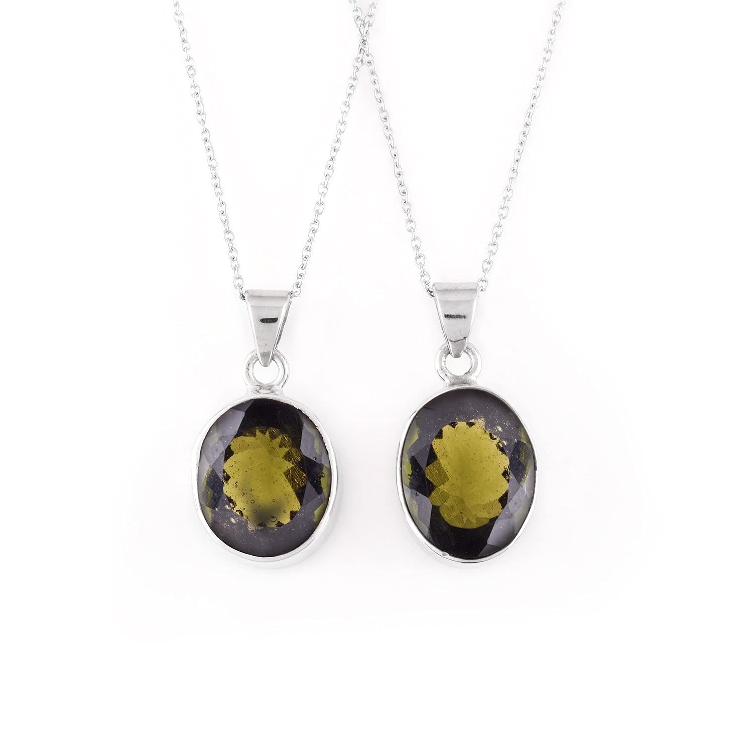 Authentic Moldavite Crystal Pendant Necklace for Women & Men - Dainty Oval Bezel Healing Chakra Jewelry with Rhodium Plated 925 Sterling Silver Chain (18 Inch) - Perfect for Spiritual Healing, Meditation & Christmas Gifts
