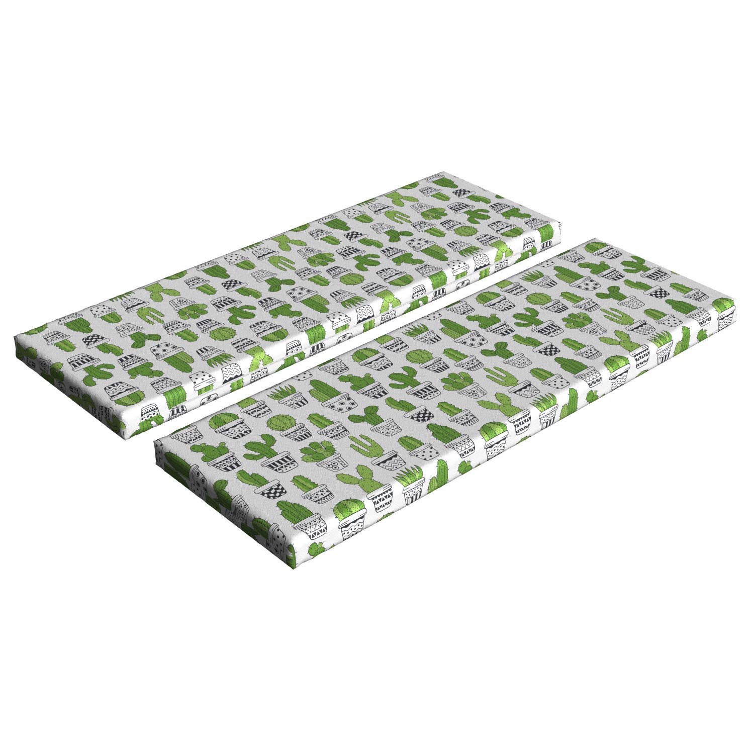 Ambesonne Cactus Bench Cushion Set of 2 - Succulent Spiky Cacti Doodle Patterned Outdoor Seat Cushions, 45